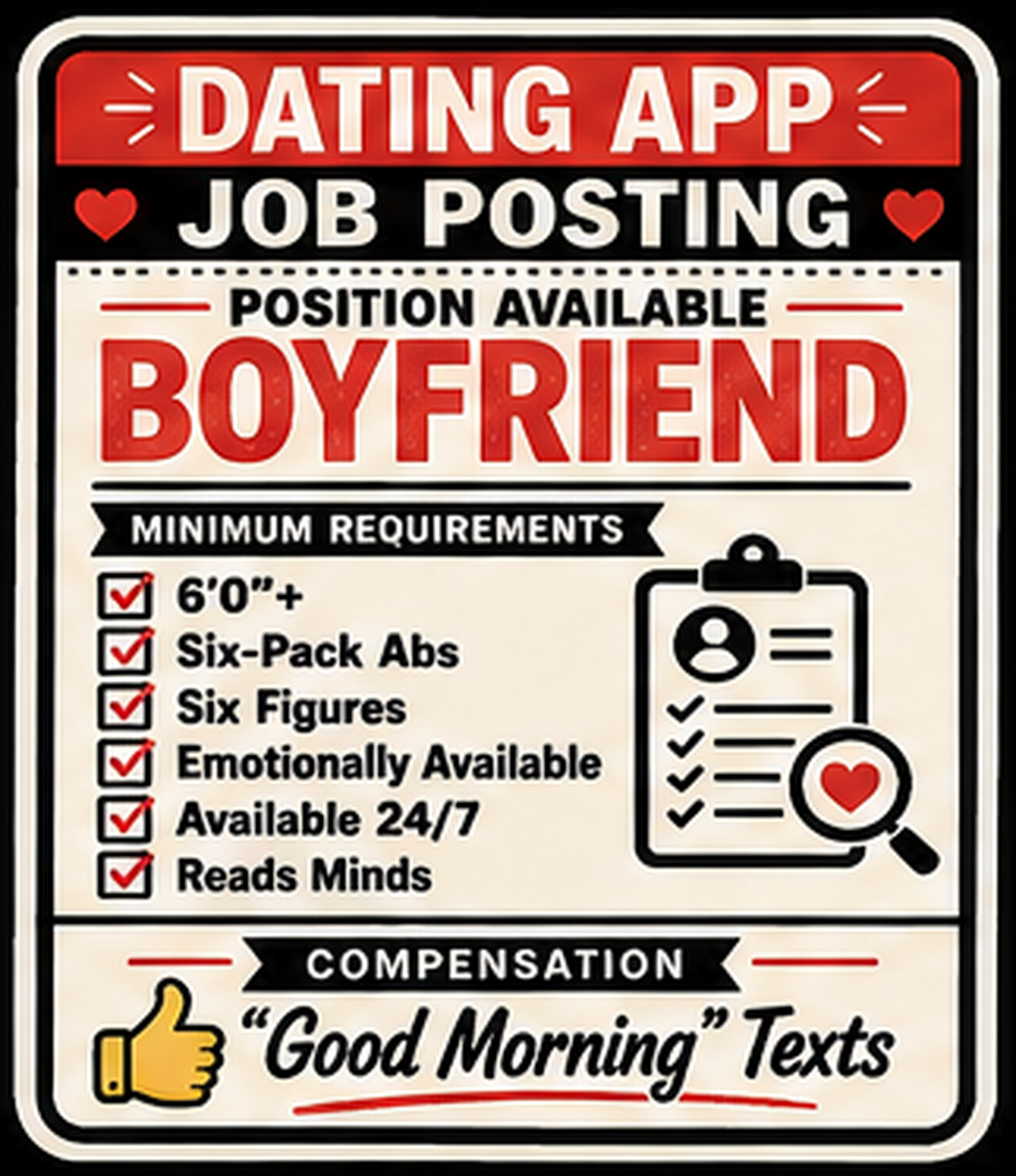 Dating App Job Posting — Boyfriend Vinyl Sticker — Humanity Under Review