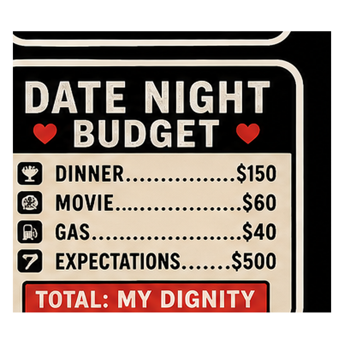 Date Night Budget Vinyl Sticker — Humanity Under Review